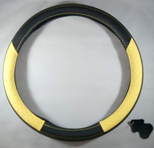 Jdragon Black & Yellow PU Leather Great Comfort Slip-On Steering Wheel Cover 14.25-15" Diameter