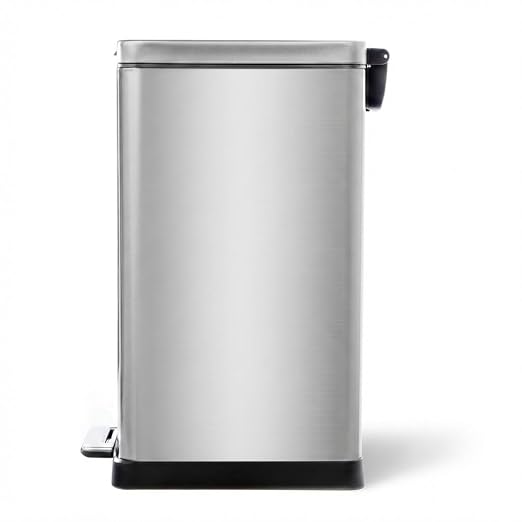Home Zone Living 12 Gallon Kitchen Trash Can with Slim Fit Design | Stainless Steel with Soft-Close Step Pedal Lid, Bag Tuck Band for Easier Bag Changes, Rectangular Shape, Silver