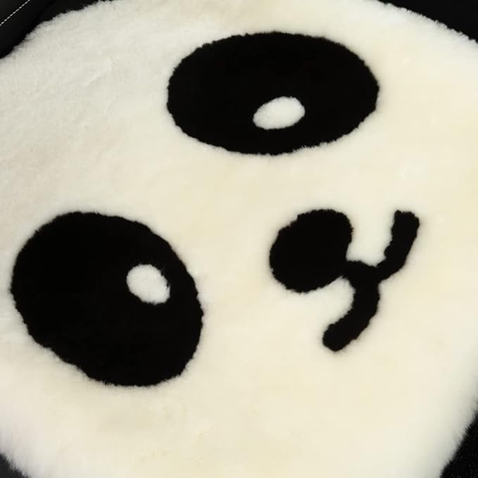 LLB Genuine Sheepskin Car Seat Cushion Seat Covers for Cars Trucks SUV Comfort Seat Protector Pad for Car Driver Seat Car Accessories for Women Office Chair Car Decor (Panda, Front Seat Cushion-1 Pc)