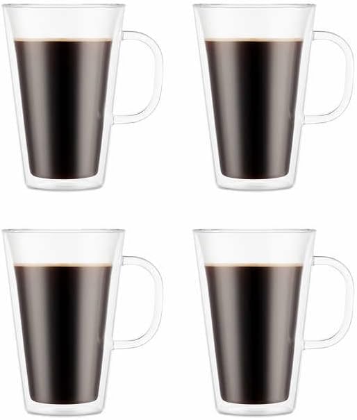 Bodum Canteen Double Wall Mugs, 4-piece Set (13.5 floz, double wall glass, clear)