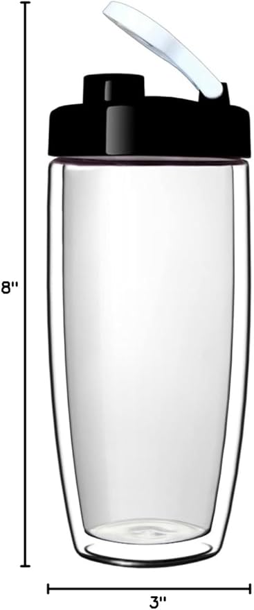 Sun's Tea Arco 16oz Vacuum Insulated Double Wall Glass Tumbler with Drink Hole Lid, Iced Tea or Hot Coffee, Water Bottle Travel Mug - Car Cupholder Friendly (Real Glass, Not Plastic)
