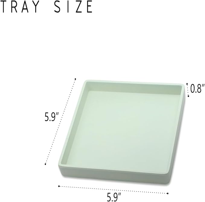Small Square Tray (5.9 inch) 3 Pack, Durable Green Tray for Desserts & Organization, Lightweight for Coffee, Drinks, Party, Seasoning, Perfume and Display.