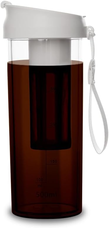 watchget Cold Brew Coffee Maker Travel Tumbler with Soft Silicone Handle Portable Iced Coffee & Tea Infuser with Airtight Lid Cold Brew Travel Cup 17oz/500ml White