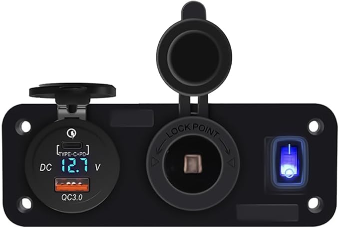 QC3.0 PD Dual USB Fast Charger Socket Multi Port Panel Cigarette Lighter Splitter with Voltmeter Switch for Car Motorcycle Boat(Green Light)