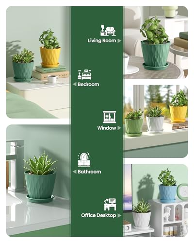 4 Inch Plant Pots with Drainage Holes, 6 Pack Plastic Indoor Flower Pots, Succulent Pots for Orchids, Violets, Succulents, Herbs, and Other Small Plant, 6 Colors