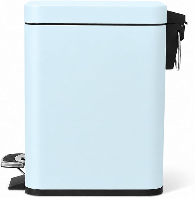 Home Zone Living 1.3 Gallon Small Bathroom Trash Can with Lid and Step Pedal, Stainless Steel Wastebasket with Slim Design for Home and Office, Matte Powder Blue, 5 Liters