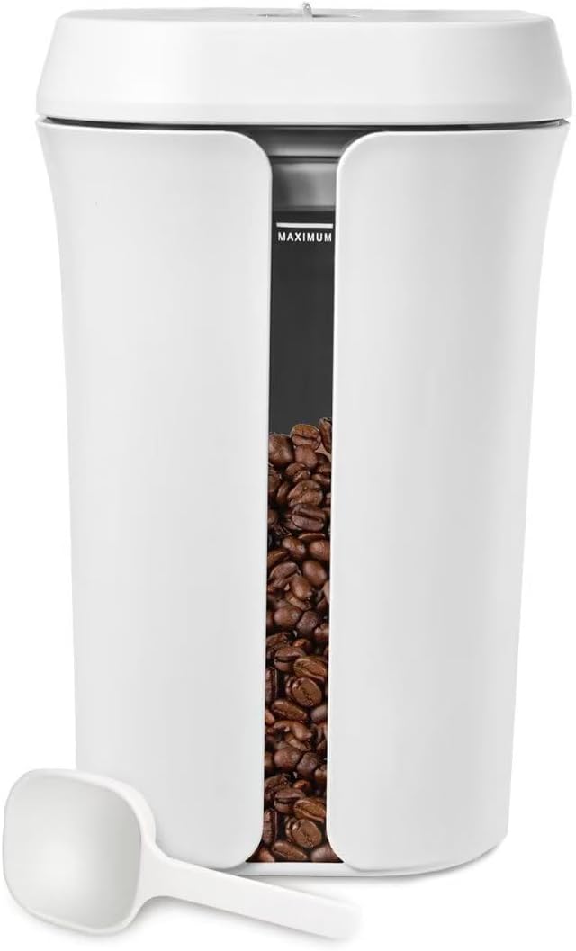 Vacuum Coffee Canister&Food Storage Container with One-click vacuum, Preserves Freshness for Weeks, 12oz Food-grade PC Coffee Vacuum Canister for Ground Coffee & Beans Or spices-white