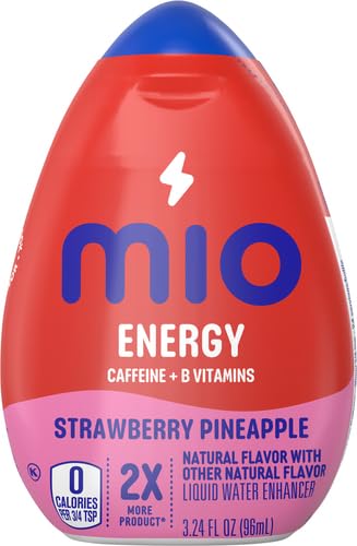 MiO Energy Strawberry Pineapple Smash Naturally Flavored with other natural flavors Liquid Water Enhancer Drink Mix with Caffeine & B Vitamins with 2X More (3.24 fl. oz. Bottle) (Pack of 4)