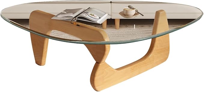 Mid Century Modern Glass Coffee Table, Coffee Table for Living Room, Noguchi Coffee Tables,Suitable for Bedroom Living Room Reception Office Tables (Wood/Transparent, ML)