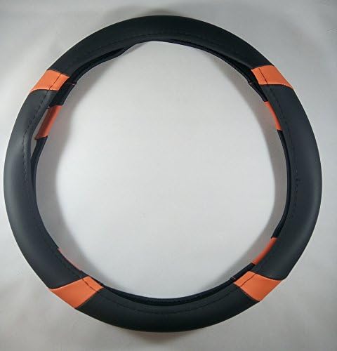 Jdragon Black & Orange PU Leather Best Grip Slip-On Steering Wheel Cover 14.25-15" Diameter