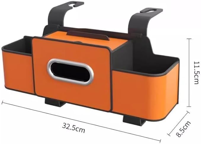 Car Organizers and Storage Box, Car Organizer Storage Box Back Seat, Multifunctional 3-in-1 Cars Organizer with Tissue, Tissue Boxs and Storages Hook, for Hold Phone, Drinks, Handbag (Orange)