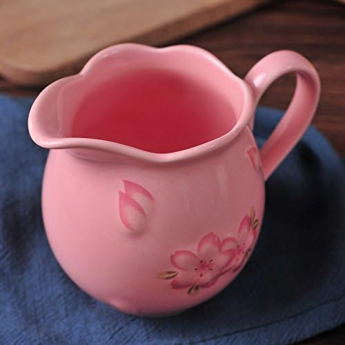 CHOOLD Elegance Cherry Blossom Ceramic Creamer with Handle,Sakura Coffee Milk Creamer Pitcher,Small 7.7oz(Pink/White)