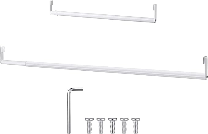 Threehoney Expandable Closet Rod for Wire Shelf Hanging Clothes Adjustable Heavy Duty Closet Hanging Rod Extender Heavy Duty Hanger Bar Metal Poles for Wardrobes Hanger, 1 Pack (24-41 Inch,White)