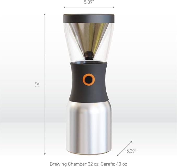 asobu Coldbrew Portable Cold Brew Coffee Maker With a Vacuum Insulated 1 Liter Stainless Steel 18/8 Carafe Bpa Free (Powdered Pink)