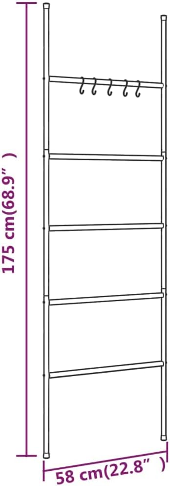 5-Tier Towel Rack Ladder, Wall-Leaning Metal Iron Blanket Storage Holder for Bathroom, Bedroom, Living Room, Modern Space Saving Organizer, Black