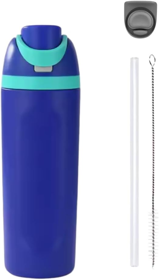 DUTHINGS Insulated Stainless Steel Water Bottle with Straw, 24 oz – Leakproof, BPA-Free Reusable Sports & Travel Bottle with Replacement Straw and Cleaning Brush (Blue)