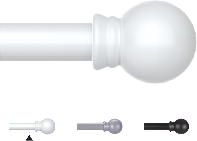 Thestoa Curtain Rods for Windows 66-120 Inch, 5/8" White Curtain Rods, Stainless Steel Small Curtain Rod for Bedroom, Living Room,Kitchen,Farmhouse, Outdoor Curtain rod White