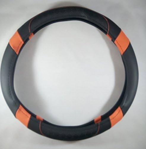 Jdragon Black & Orange PU Leather Best Grip Slip-On Steering Wheel Cover 14.25-15" Diameter