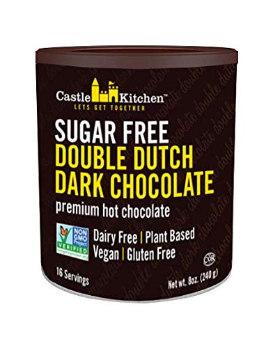 Castle Kitchen Sugar Free Dark Hot Chocolate (2 Pack) Premium Plant Based, Dairy Free, Gluten-Free, Vegan Hot Coca Mix - Just Add Water - 14 oz Can