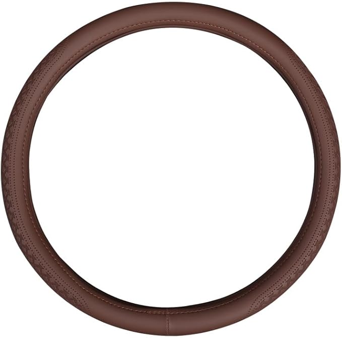 Wood Car Steering Wheel Cover Rubber Inner Ring All Car Universal Four Seasons Universal Thin Fiber Leather Anti-Slip 16 17 18 19inch for Truck (16inch, Brown)