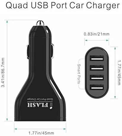 [Quad Port] iFlash 9.6A Car Charger for/Compatible with Apple iPad Pro/Air/mini/iPhone 13 12 11 Pro Max 6 7 8 X XS XR & Samsung Galaxy S7 S8 S9 S10 (Black)