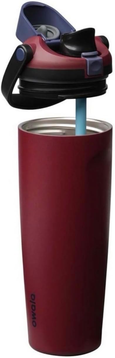 Owala FreeSip Sway Stainless Steel Insulated Tumbler with Straw, Burgundy Bay, 30 oz