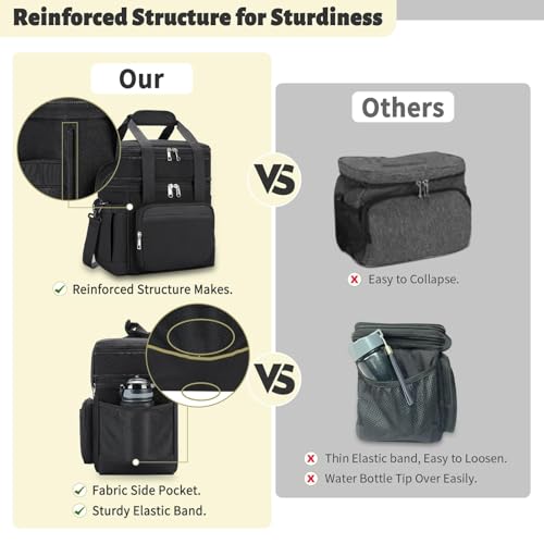 holuxer Insulated Lunch Bag & Lunch Box for Men - Double Deck Reusable Lunch Bag for Women Tote Cooler Bag Leakproof Soft Expandable - Large Lunchbox for Work/Adult/Picnic/Outdoor (Black，15L)