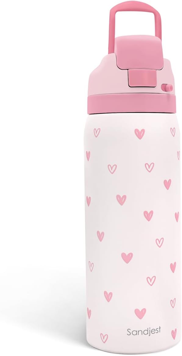 Heart Insulated Stainless Steel Water Bottle with Straw for Sports and Travel, 32oz, Gifts for Women Girls Friends Teens Birthday Christmas