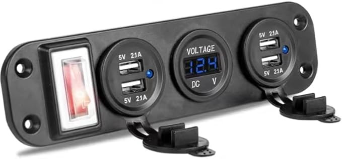 Dual USB Port Charger for car Voltage Display 2.1+2.1A Multi-Port USB Phone Car Fast Charger with On/Off Safe Protection - (Color Name: Blue)