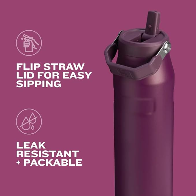 Stanley IceFlow Flip Straw 2.0 Water Bottle 36 OZ | Built-In Straw with Larger Opening | Lightweight & Leak-Resistant | Insulated Stainless Steel | BPA-Free | Tigerlily Plum
