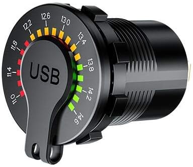 12/24V Socket Dual USB Type C PD 3.0 (36W) + USB A (18W) Fast Charger with Built-in Voltmeter & Power Switch for Car, Boat, Marine & RVs