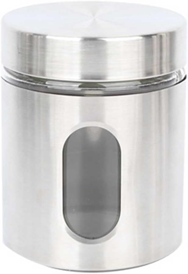 Teensery Stainless Steel Container Food Storage Jar Sealed Coffee Can Kitchen Canister with Glass Window and Airtight Lid for Tea Coffee Bean Sugar Candy Cookie Spice Flour, 1 Piece