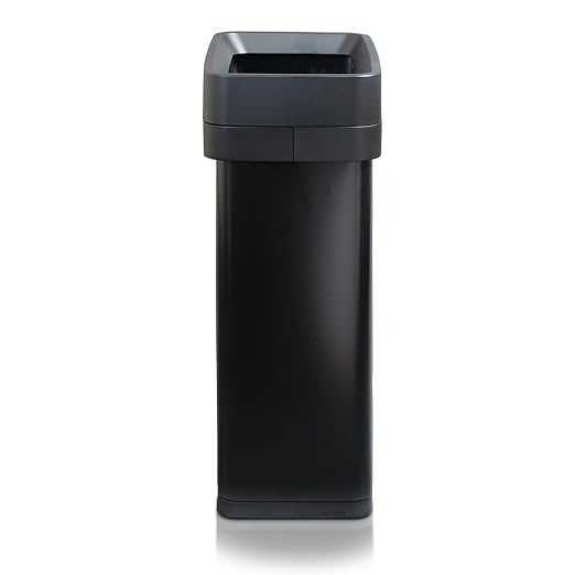 Clorox 13 Gallon Trash Can - 50L Slim Open Top Garbage Bin for Commercial Spaces, Kitchen, Office - Narrow Rectangular Black Stainless Steel Body with Hinged Rim Protection