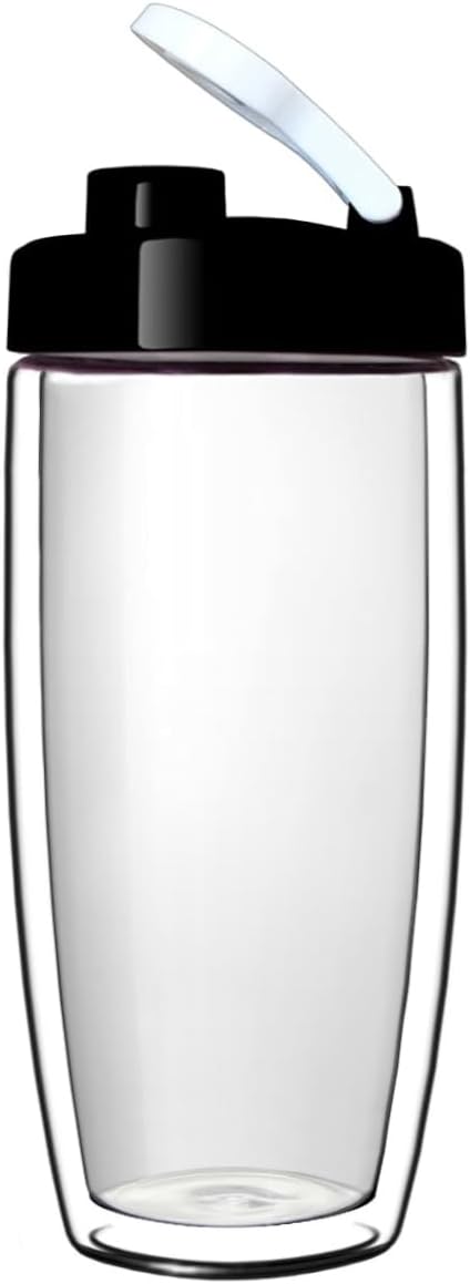 Sun's Tea Arco 16oz Vacuum Insulated Double Wall Glass Tumbler with Drink Hole Lid, Iced Tea or Hot Coffee, Water Bottle Travel Mug - Car Cupholder Friendly (Real Glass, Not Plastic)