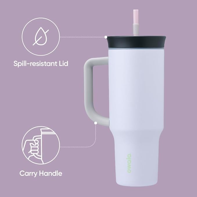 Owala 40oz Insulated Tumbler and 24oz Insulated Water Bottle Bundle with Lids and Straws, Purple and Dreamy Field