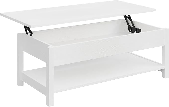 Panana Lift Top Coffee Table with Hidden Compartment and Open Shelf, Lift Tabletop Pop-Up Coffee Table for Living Room, 45.28" L, White
