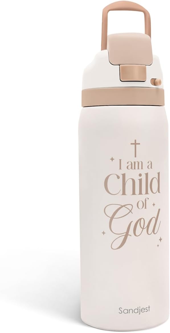 Christian Insulated Stainless Steel Water Bottle with Straw for Sports and Travel, Child of God, 32oz, Gifts for Women Girls Friends Teens Birthday Christmas