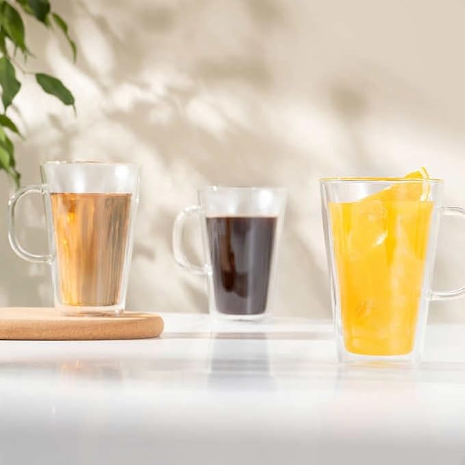 Bodum Canteen Double Wall Mugs, 4-piece Set (13.5 floz, double wall glass, clear)
