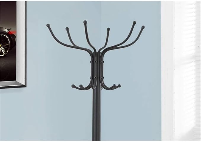 Monarch Specialties I 2031 Coat Rack, Hall Tree, Free Standing, 12 Hooks, Entryway, 70" H, Umbrella Holder, Bedroom, Metal, Black, Transitional