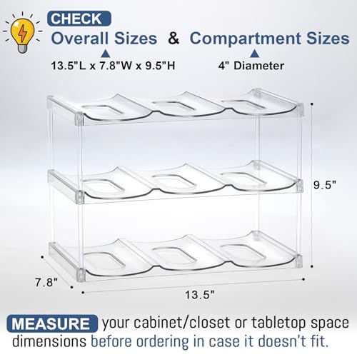 LARGER Compartment - Stackable Water Bottle Organizer Holder - for Stanley & Others' Large Tumbler - Clear Wine Rack, Cup Bottle Holder for Cabinet Home Countertop Fridge Pantry Shelf, 3 Tier Hold 9