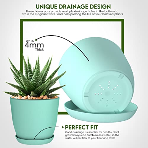 Utopia Home - Plant Pots Indoor with Drainage - 7/6.6/6/5.3/4.8 Inches Flower Pots for Indoor Planter - 5 Pack Plastic Planters - Ideal for Stocking Stuffers or Home Christmas Decorations - Aqua