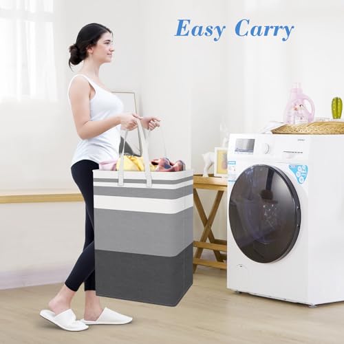 BlissTotes 3-Pack Laundry Basket, Freestanding＆Waterproof Laundry Hamper, Collapsible Tall Clothes Hamper with Easy Carry Handles for Clothes, Towels in the Family and Dorm,Gradient Grey,75L