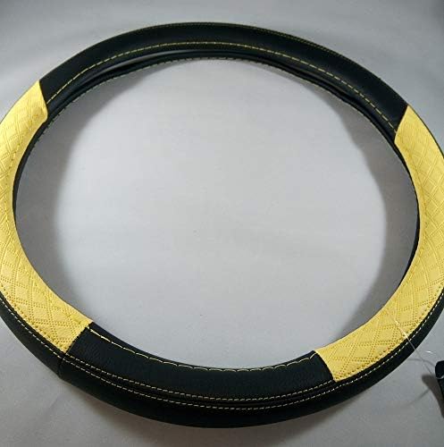 Jdragon Black & Yellow PU Leather Great Comfort Slip-On Steering Wheel Cover 14.25-15" Diameter