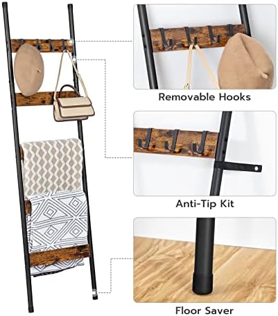 HOOBRO Blanket Ladder and Towel Rack for Bathroom, Drying and Display Rack with Shelf, Towel Bar with Hanging Rod, BF52CJ01-BF11LB01