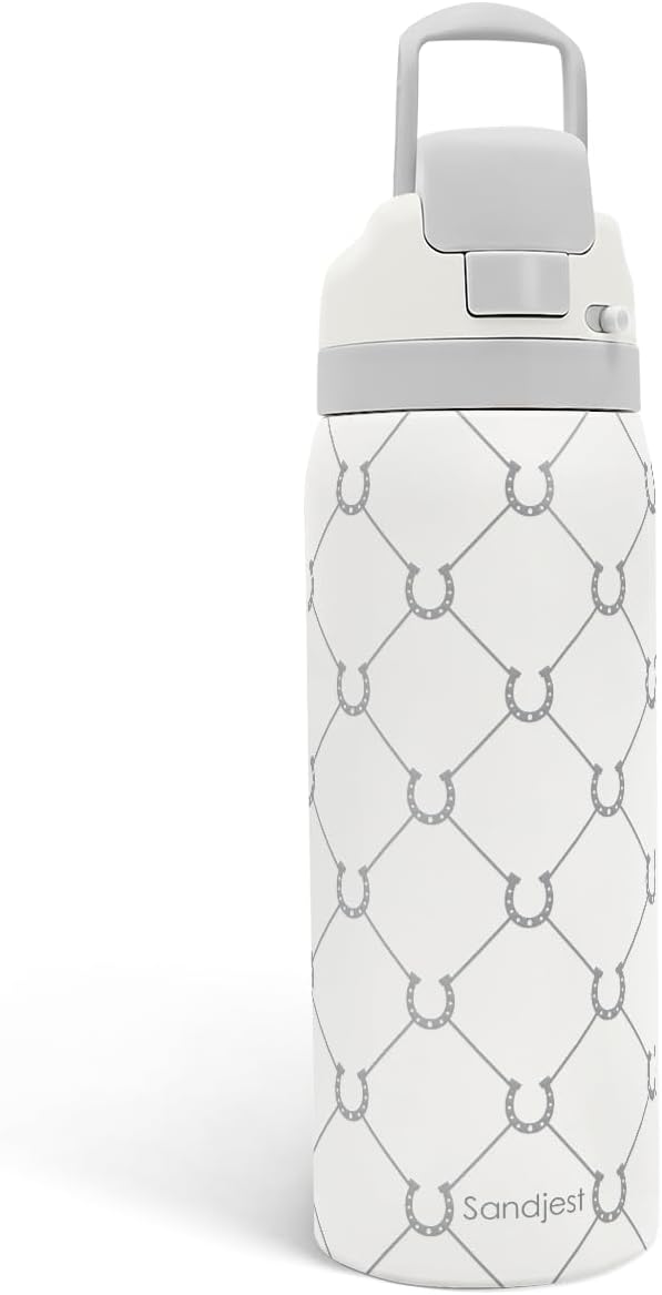 Horse Lover Insulated Stainless Steel Water Bottle with Straw for Sports and Travel, 32oz, Gifts for Women Girls Friends Teens Birthday Christmas (Grey)