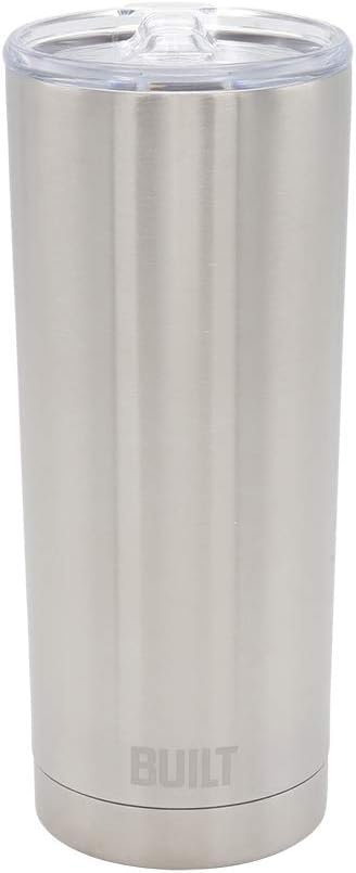 BUILT Double Walled Stainless Steel Tumbler Set with Replacement Lid, 2 Reusable Tritan Wire Straw Cleaning Brush in Gift Box, 20-ounces