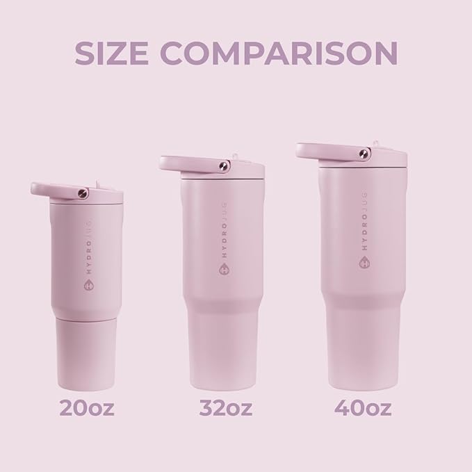 HydroJug Sport - Stainless Steel Tumbler with Straw, Vacuum Insulated, 40oz Leakproof Water Bottle, Ergonomic Design, Reusable, Dishwasher Safe, Rubber Base, Durable for Gym or Outdoors, Sweet Pea