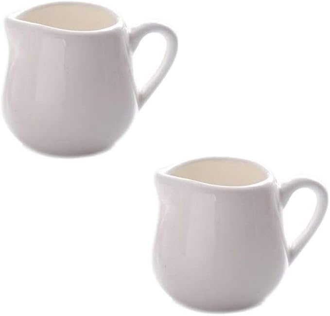 Sizikato 2pcs Mini Classic Pure White Ceramic Creamer with Handle,Small Coffee Milk Creamer Pitcher. 2oz
