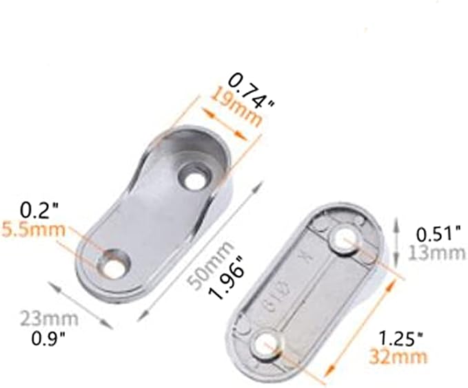 Oval Closet Rod End Supports Flanges Socket for 18x35mm Rods Pack of 20