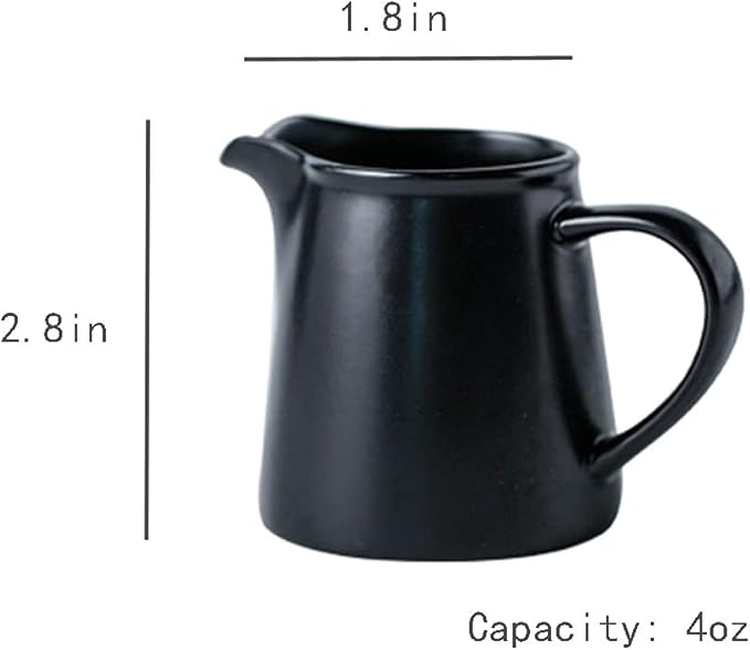 Black Mini Simple Ceramic Coffee Milk Creamer Pitcher with Handle, Set of 2